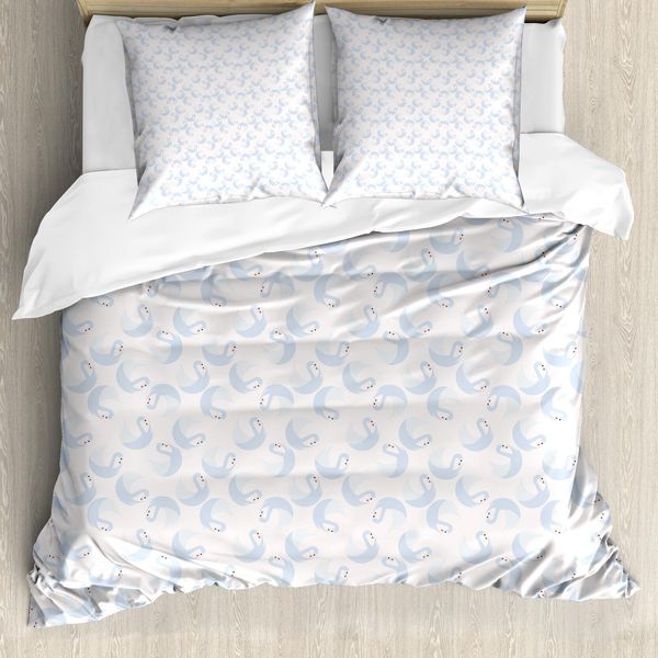 Abakuhaus Set Copripiumino Swans Per Letti Singoli, Uccelli Acquatici Color Pastello, Antiacaro, Adatto A Chi Soffre Di Allergie, Con Federa, 200 Cm X 200 Cm - 80 X 80 Cm, Azzurro E Arancione Bruciato-image