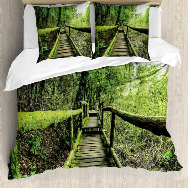 Abakuhaus Set Copripiumino Per Letti Singoli, Foresta Pluviale A Inthanon, Antiacaro, Adatto A Chi Soffre Di Allergie, Con Federa, 155 Cm X 220 Cm - 80 X 80 Cm, Verde Marrone-image