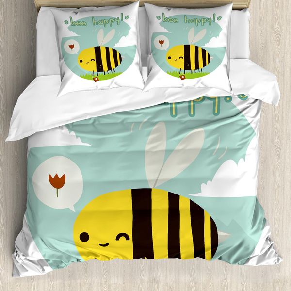 Abakuhaus Set Copripiumino Per Letto Singolo BienenköNigin, Bee Happy Doodle, Antiacaro, Adatto A Chi Soffre Di Allergie, Con Federa, 200 Cm X 200 Cm - 80 X 80 Cm, Multicolore-image