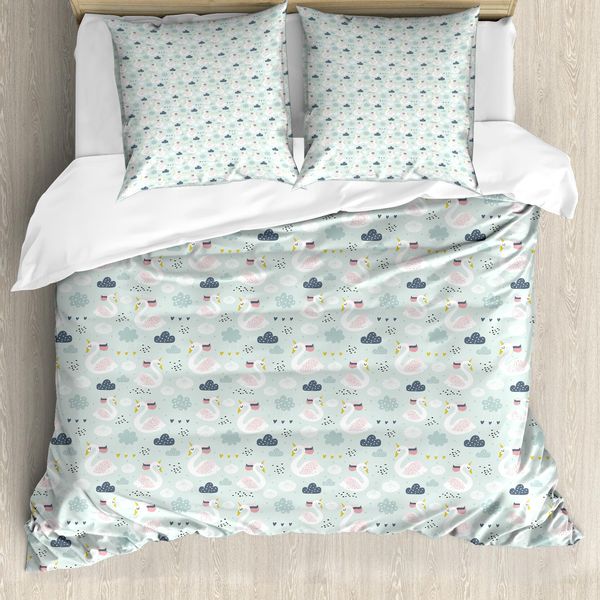 Abakuhaus Set Copripiumino Swans Per Letti Singoli, Disegno Unicorno Acquatico, Antiacaro, Adatto A Chi Soffre Di Allergie, Con Federa, 155 Cm X 220 Cm - 80 X 80 Cm, Rosa Chiaro Pallido Seafoam-image
