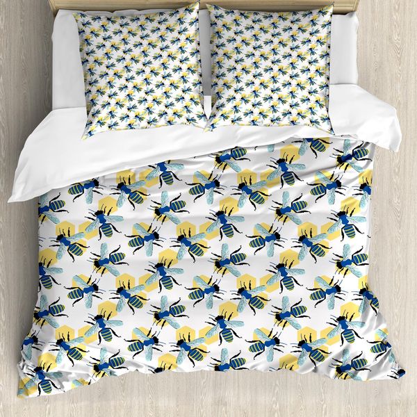 Abakuhaus Set Copripiumino Per Letto Singolo BienenköNigin, Stile Cartone Animato, Antiacaro, Adatto A Chi Soffre Di Allergie, Con Federa, 200 Cm X 200 Cm - 80 X 80 Cm, Bianco Blu Bianco-image