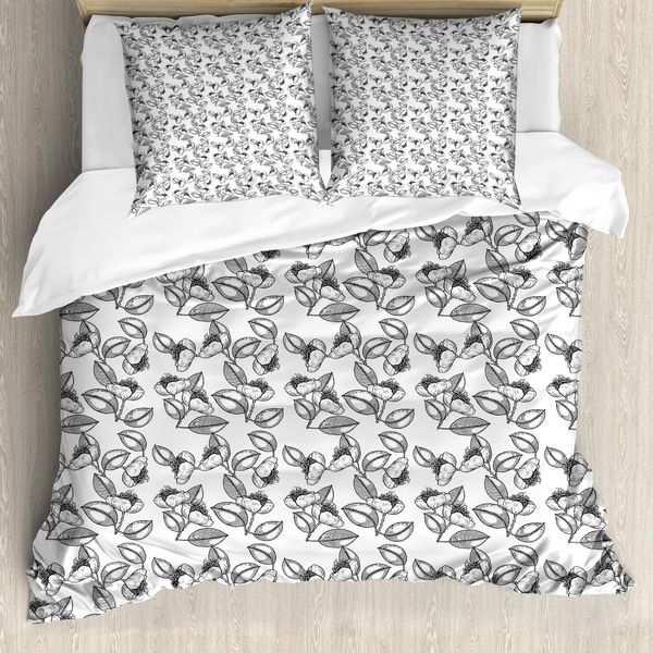 Abakuhaus Set Copripiumino Per Letti Singoli, Non Tinto Summer Flowers, Antiacaro, Adatto A Chi Soffre Di Allergie, Con Federa, 200 Cm X 200 Cm - 80 X 80 Cm, Grigio Antracite Bianco-image