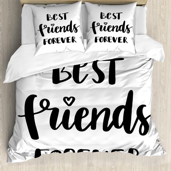 Abakuhaus Set Copripiumino Best Friend Per Letti Singoli, Monochrome Love Forever, Antiacaro E Anallergico Con Federa, 155 Cm X 220 Cm - 80 X 80 Cm, Grigio Antracite E Bianco-image