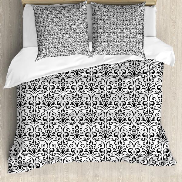 Abakuhaus Set Copripiumino Per Letto Singolo, Motivo Barocco Riccio, Antiacaro, Adatto A Chi Soffre Di Allergie, Con Federa, 155 Cm X 220 Cm - 80 X 80 Cm, Grigio Antracite Bianco-image
