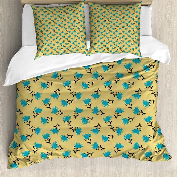 Abakuhaus Set Copripiumino Blu Turchese Per Letti Singoli, Petal Con Peduncolo, Antiacaro, Adatto A Chi Soffre Di Allergie, Con Federa, 200 Cm X 200 Cm - 80 X 80 Cm, Cammello Turchese Scuro-image