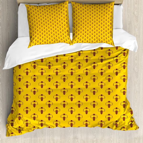 Abakuhaus Set Copripiumino Queen Bee Per Letti Singoli, Per Gli Amanti Del Miele Geometrico, Antiacaro, Adatto A Chi Soffre Di Allergie, Con Federa, 155 Cm X 220 Cm - 80 X 80 Cm, Terra Giallo Seal Brown-image