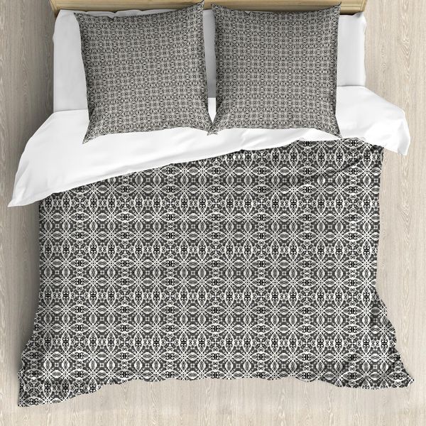 Abakuhaus Set Copripiumino Marocchino Per Letti Singoli, Monocromatico Astratto Floreale, Antiacaro, Adatto A Chi Soffre Di Allergie, Con Federa, 200 Cm X 200 Cm - 80 X 80 Cm, Avorio Taupe Scuro-image