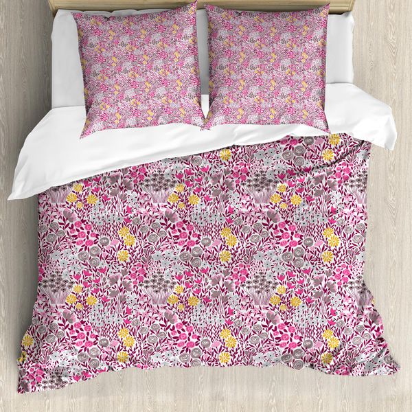 Set Copripiumino Rosa Abakuhaus Per Letti Singoli, Motivo Floreale Astratto, Antiacaro, Adatto A Chi Soffre Di Allergie, Con Federa, 155 Cm X 220 Cm - 80 X 80 Cm, Magenta Scuro Multicolore-image