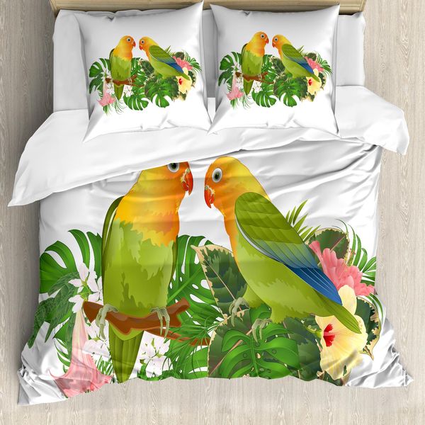 Abakuhaus Set Copripiumino Giallo Per Letti Singoli, Parrot Botanical Ast, Antiacaro, Adatto A Chi Soffre Di Allergie, Con Federa, 200 Cm X 200 Cm - 80 X 80 Cm, Multicolore-image