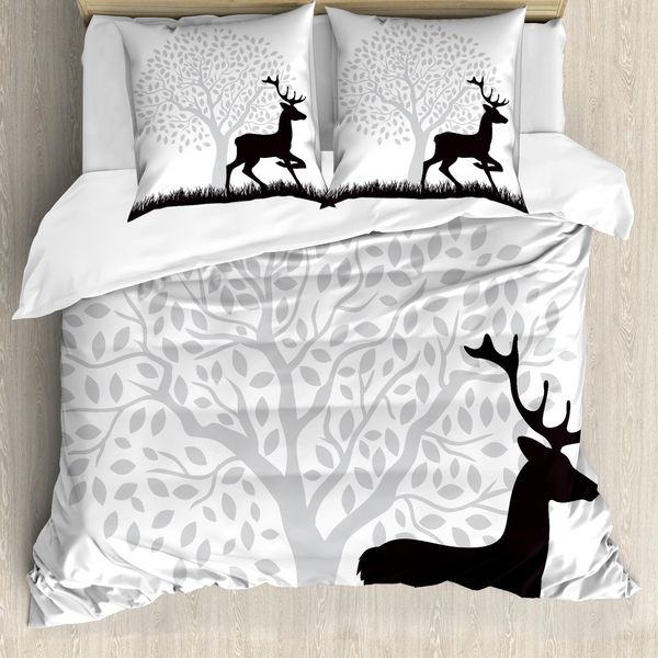 Abakuhaus Wild Jagen Set Copripiumino Per Letti Singoli, Gracious Wild Animal, Antiacaro, Adatto A Chi Soffre Di Allergie, Con Federa, 155 Cm X 220 Cm - 80 X 80 Cm, Grigio Antracite E Tortora Chiaro-image