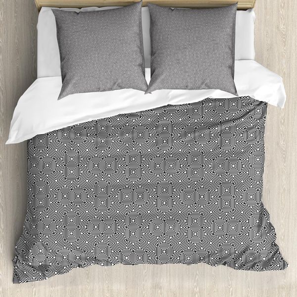 Abakuhaus Set Copripiumino Artistico Per Letti Singoli, Complesso Geometrico, Antiacaro, Adatto A Chi Soffre Di Allergie, Con Federa, 200 Cm X 200 Cm - 80 X 80 Cm, Grigio Antracite Bianco-image