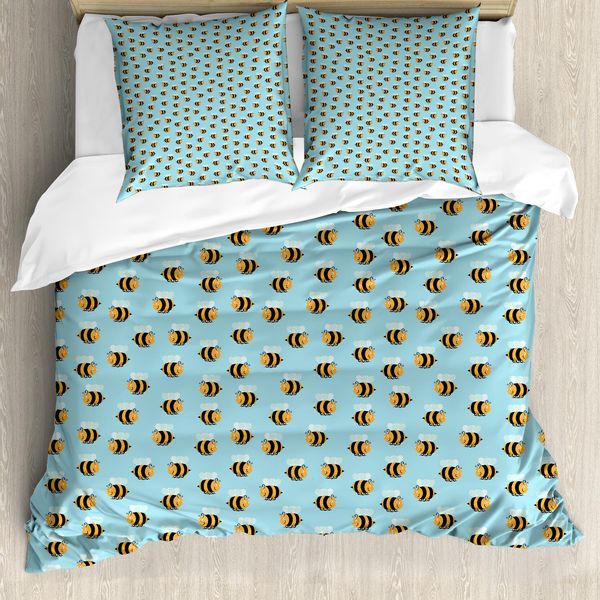 Abakuhaus Set Copripiumino Per Letto Singolo BienenköNigin, Motivo A Righe, Antiacaro, Adatto A Chi Soffre Di Allergie, Con Federa, 200 Cm X 200 Cm - 80 X 80 Cm, Color Albicocca Grigio-image