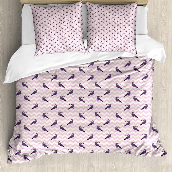 Abakuhaus Set Copripiumino Esotico Per Letti Singoli, Uccelli Tucani Su Chevron, Antiacaro, Adatto A Chi Soffre Di Allergie, Con Federa, 200 Cm X 200 Cm - 80 X 80 Cm, Quarzo Avorio-image