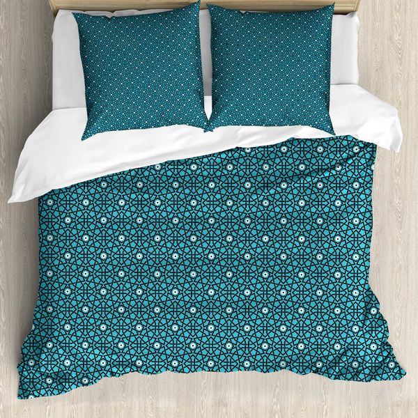 Abakuhaus Set Copripiumino Marocchino Per Letti Singoli, Levantiner Mittelmeer, Antiacaro, Adatto A Chi Soffre Di Allergie, Con Federa, 155 Cm X 220 Cm - 80 X 80 Cm, Grigio Antracite E Blu Mare-image