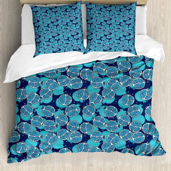 Abakuhaus Set Copripiumino Blu Turchese Per Letti Singoli, Melograno Esotico, Antiacaro, Adatto A Chi Soffre Di Allergie, Con Federa, 200 Cm X 200 Cm - 80 X 80 Cm, Turquoise Sea Blue-image