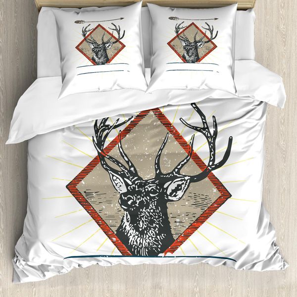 Abakuhaus Set Copripiumino Per Letti Singoli Wild Jagen, Hipster Wilde Antler, Antiacaro, Adatto A Chi Soffre Di Allergie, Con Federa, 155 Cm X 220 Cm - 80 X 80 Cm, Burnt Sienna Pale Sepia-image
