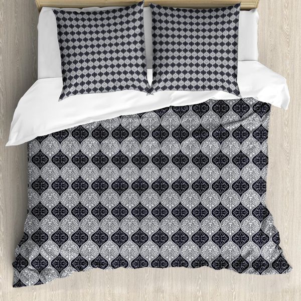 Abakuhaus Set Copripiumino Per Letti Singoli, Motivo Floreale Astratto Damascato, Antiacaro, Adatto A Chi Soffre Di Allergie, Con Federa, 155 Cm X 220 Cm - 80 X 80 Cm, Blu Viola Grigio-image
