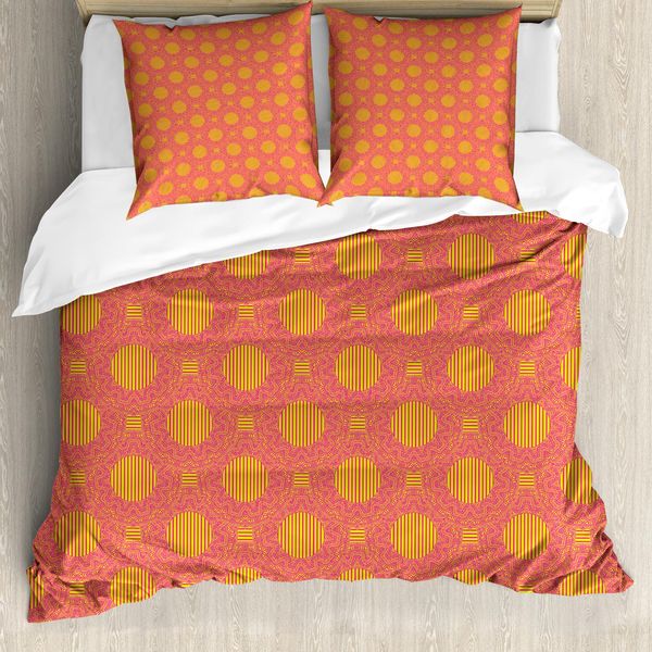 Abakuhaus Set Copripiumino Africano Per Letti Singoli, Tradizionale Moderno Etnico, Antiacaro, Adatto A Chi Soffre Di Allergie, Con Federa, 155 Cm X 220 Cm - 80 X 80 Cm, Giallo E Rosa-image