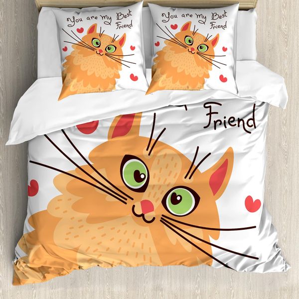 Abakuhaus Migliore Amico Set Copripiumino Per Letti Singoli, Kitten Motivation, Antiacaro, Adatto A Chi Soffre Di Allergie, Con Federa, 200 Cm X 200 Cm - 80 X 80 Cm, Peach Multicolor-image