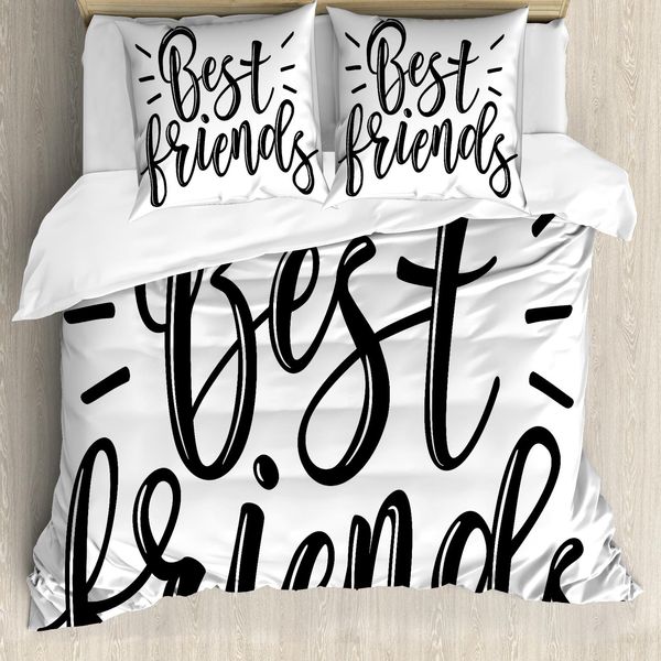 Abakuhaus Set Copripiumino Best Friend Per Letti Singoli, Arte Monocromatica, Antiacaro, Adatto A Chi Soffre Di Allergie, Con Federa, 155 Cm X 220 Cm - 80 X 80 Cm, Blu Notte E Bianco-image