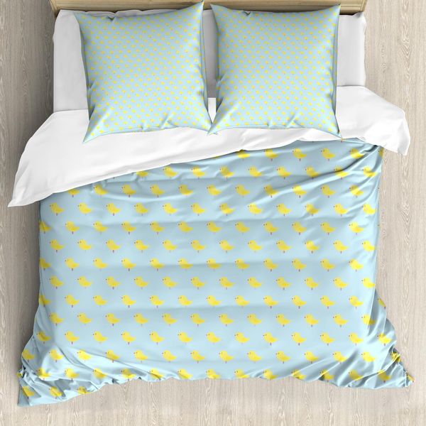 Abakuhaus Set Copripiumino Giallo Per Letti Singoli, Simple Tiny Chickens, Antiacaro, Adatto A Chi Soffre Di Allergie, Con Federa, 155 Cm X 220 Cm - 80 X 80 Cm, Azzurro Pastello Giallo Pastello-image