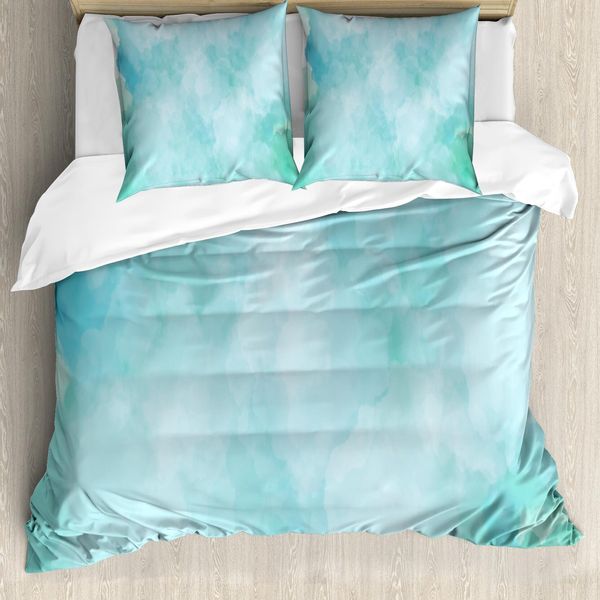 Abakuhaus Set Copripiumino Artistico Astratto Per Letti Singoli, Soft Dream Smoke, Antiacaro, Adatto A Chi Soffre Di Allergie, Con Federa, 200 Cm X 200 Cm - 80 X 80 Cm, Azzurro E Verde Acqua-image