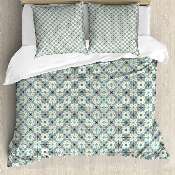Abakuhaus Set Copripiumino Marocchino Per Letti Singoli, Tonalità Autunnali Tradizionali, Antiacaro, Adatto A Chi Soffre Di Allergie, Con Federa, 200 Cm X 200 Cm - 80 X 80 Cm, Champagne E Multicolore-image