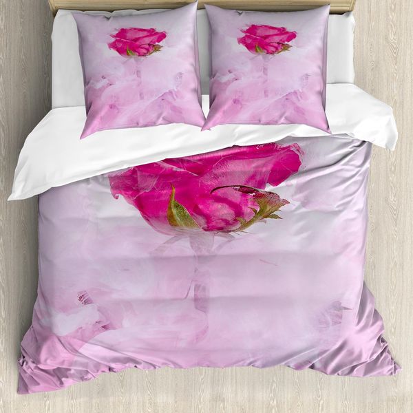 Abakuhaus Set Copripiumino Artistico Astratto Per Letti Singoli, Arte Floreale, Antiacaro, Adatto A Chi Soffre Di Allergie, Con Federa, 200 Cm X 200 Cm - 80 X 80 Cm, Pale Mauve Magenta Fawn-image