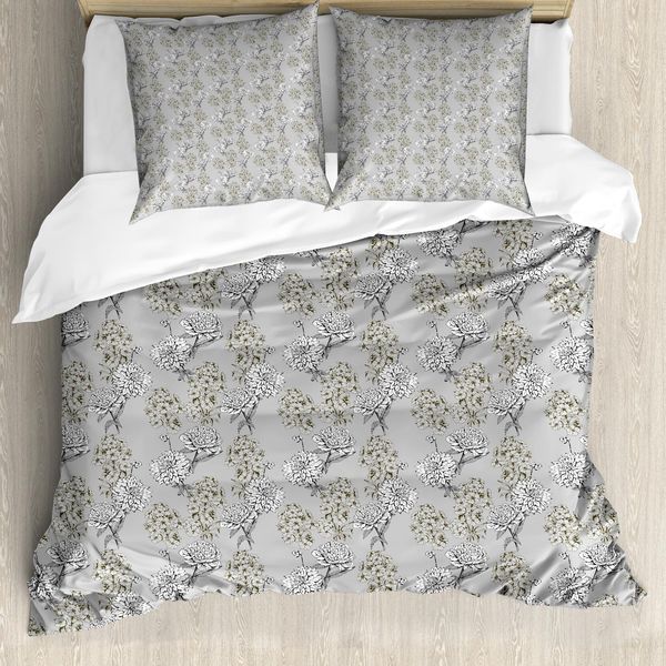 Abakuhaus Set Copripiumino Per Letto Singolo, Tonalità Pastello Fiori Naturali, Antiacaro, Adatto A Chi Soffre Di Allergie, Con Federa, 155 Cm X 220 Cm - 80 X 80 Cm, Grigio Multicolore-image