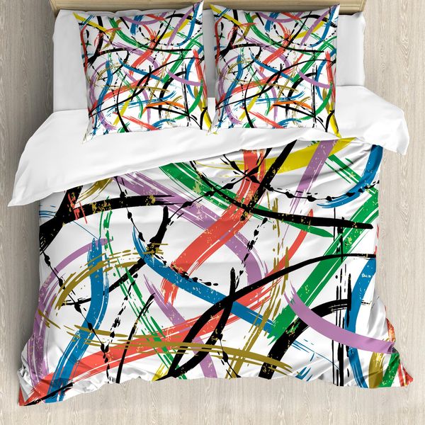Abakuhaus Set Copripiumino Artistico Astratto Per Letti Singoli, Modern Curios, Antiacaro, Adatto A Chi Soffre Di Allergie, Con Federa, 155 Cm X 220 Cm - 80 X 80 Cm, Multicolore-image
