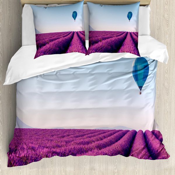 Abakuhaus Set Copripiumino Per Letto Singolo, Campo Di Lavanda, Antiacaro, Adatto A Chi Soffre Di Allergie, Con Federa, 155 Cm X 220 Cm - 80 X 80 Cm, Magenta E Azzurro Cielo-image