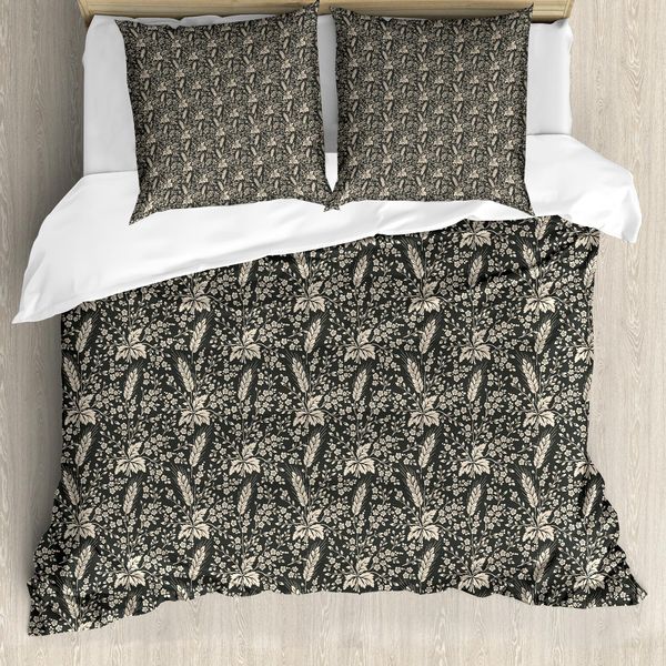 Abakuhaus Set Copripiumino Botanico Per Letti Singoli, Erbe Nostalgiche Shabby, Antiacaro, Adatto A Chi Soffre Di Allergie, Con Federa, 155 Cm X 220 Cm - 80 X 80 Cm, Grigio Talpa Scuro Beige-image