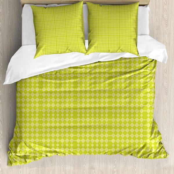 Abakuhaus Set Copripiumino Geometrico A Rombi Per Letti Singoli, Greeny Argyle Art, Antiacaro, Adatto A Chi Soffre Di Allergie, Con Federa, 200 Cm X 200 Cm - 80 X 80 Cm, Verde Chiaro Giallo Verde-image
