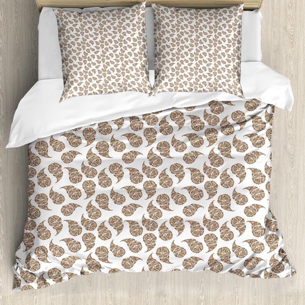 Abakuhaus Set Copripiumino Brown Paisley Per Letti Singoli, Motivo Foglie Intricato, Antiacaro, Adatto A Chi Soffre Di Allergie, Con Federa, 155 Cm X 220 Cm - 80 X 80 Cm, Bianco Umbra-image
