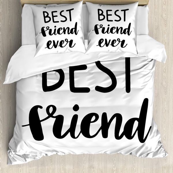 Abakuhaus Set Copripiumino Best Friend Per Letti Singoli, Monochrome Affection, Antiacaro E Anallergico, Con Federa, 200 Cm X 200 Cm - 80 X 80 Cm, Grigio Antracite E Bianco-image