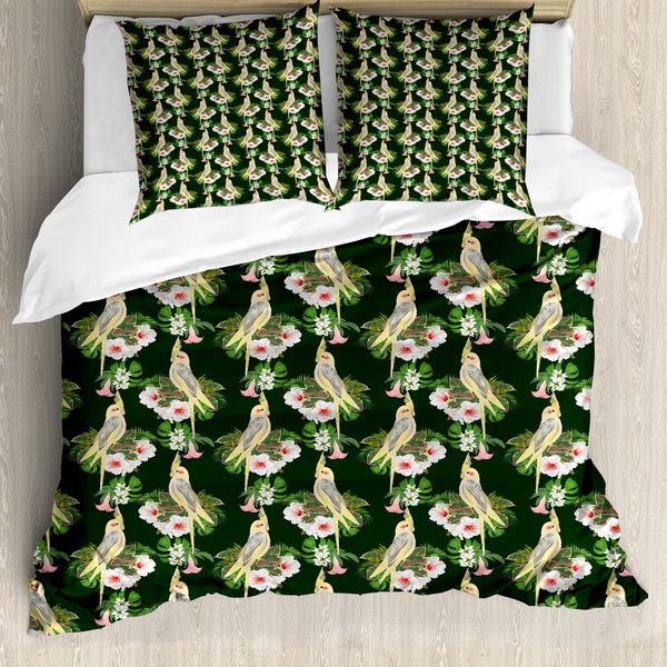 Abakuhaus Set Copripiumino Giallo Per Letti Singoli, Pappagallo E Flora Esotica, Antiacaro, Adatto A Chi Soffre Di Allergie, Con Federa, 200 Cm X 200 Cm - 80 X 80 Cm, Multicolore-image