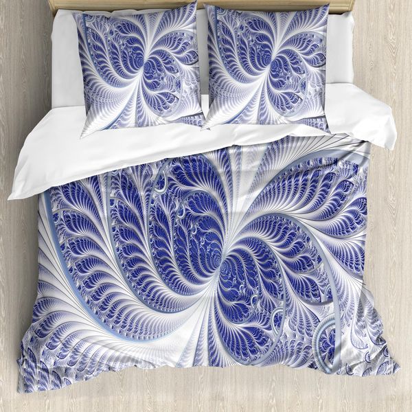 Abakuhaus Set Copripiumino Artistico Astratto Per Letti Singoli, Fractal, Antiacaro, Adatto A Chi Soffre Di Allergie, Con Federa, 200 Cm X 200 Cm - 80 X 80 Cm, Lavanda Scuro Ceil Blue-image