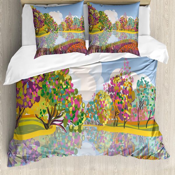 Abakuhaus Set Copripiumino Per Letto Singolo, Leuchtende Botanik Fluss, Antiacaro, Adatto A Chi Soffre Di Allergie, Con Federa, 200 Cm X 200 Cm - 80 X 80 Cm, Multicolore-image