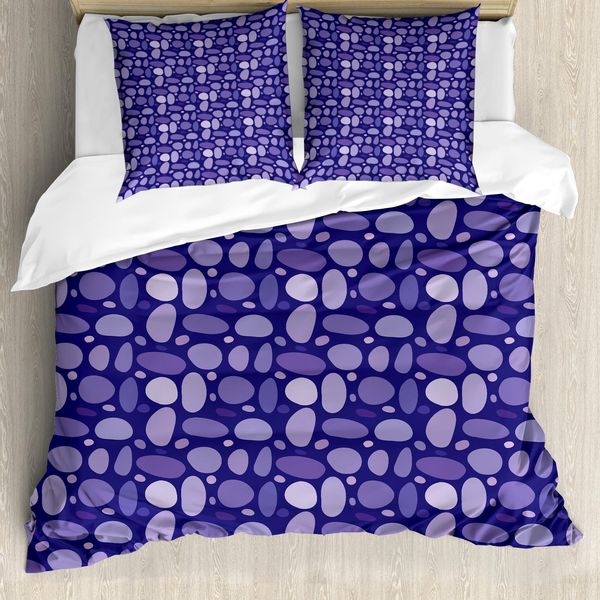 Abakuhaus Set Copripiumino Astratto Per Letti Singoli, Motivo Retrò A Pois Hippie, Antiacaro E Anallergico, Con Federa, 155 Cm X 220 Cm - 80 X 80 Cm, Viola-image