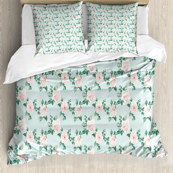 Abakuhaus Set Copripiumino Per Letti Singoli, Morbidi Toni Pastello Floreali, Antiacaro, Adatto A Chi Soffre Di Allergie, Con Federa, 155 Cm X 220 Cm - 80 X 80 Cm, Blu Blush-image