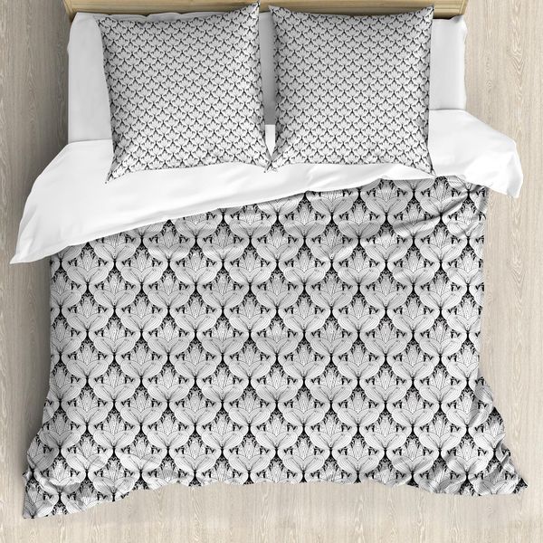 Abakuhaus Set Copripiumino Per Letto Singolo, Motivo Floreale In Stile Vittoriano, Antiacaro E Anallergico, Con Federa, 155 Cm X 220 Cm - 80 X 80 Cm, Grigio Antracite E Bianco-image