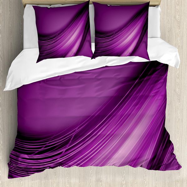 Abakuhaus Set Copripiumino Artistico Astratto Per Letti Singoli, Linee Morbide, Antiacaro, Adatto A Chi Soffre Di Allergie, Con Federa, 200 Cm X 200 Cm - 80 X 80 Cm, Fucsia Viola-image