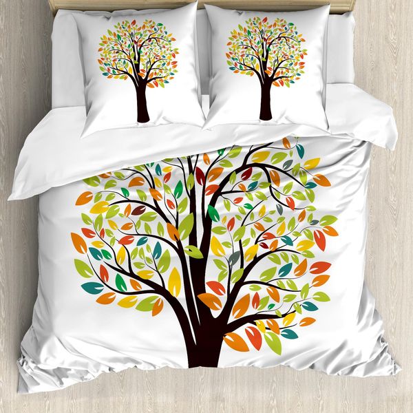 Set Copripiumino Abakuhaus Per Letti Singoli, Foglie Autunnali, Flora Boschiva, Antiacaro, Adatto A Chi Soffre Di Allergie, Con Federa, 155 Cm X 220 Cm - 80 X 80 Cm, Multicolore-image