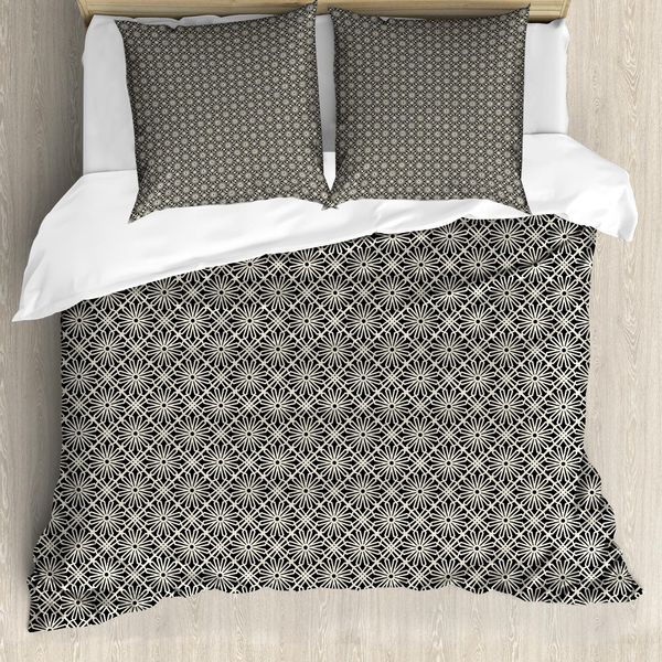 Abakuhaus Set Copripiumino Marocchino Per Letti Singoli, Motivi Floreali Geometrici Classici, Antiacaro E Anallergico, Con Federa, 200 Cm X 200 Cm - 80 X 80 Cm, Color Guscio D'uovo Grigio Antracite-image