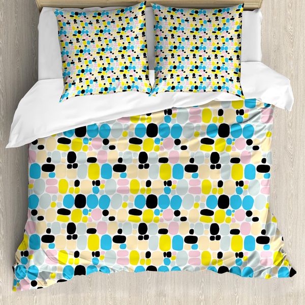 Abakuhaus Set Copripiumino Vivace Per Letti Singoli, Arte Moderna Con Cerchi Abbozzati, Antiacaro E Anallergico Con Federa, 155 Cm X 220 Cm - 80 X 80 Cm, Multicolore-image
