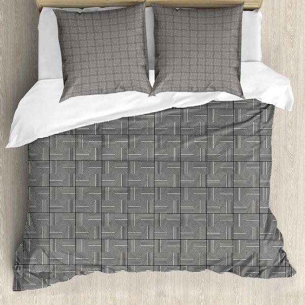 Abakuhaus Set Copripiumino Astratto Per Letti Singoli, Forma Artistica A Quadrati, Antiacaro, Adatto A Chi Soffre Di Allergie, Con Federa, 155 Cm X 220 Cm - 80 X 80 Cm, Grigio Antracite Eggshell-image