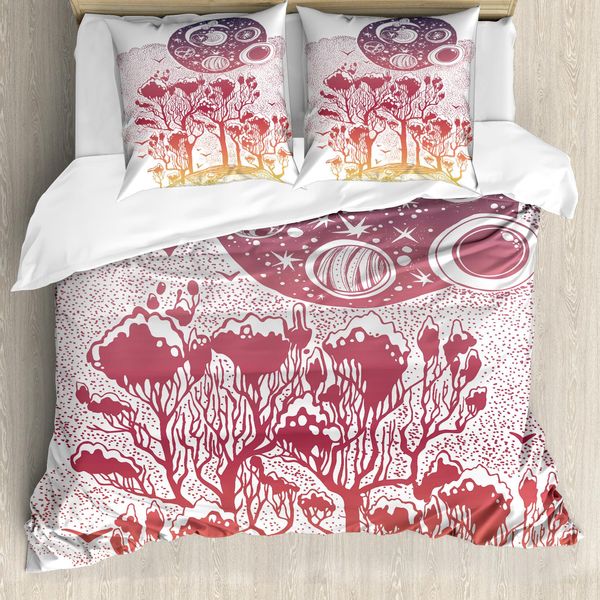 Abakuhaus Set Copripiumino Astratto Per Letti Singoli, Paesaggio Boschivo, Antiacaro, Adatto A Chi Soffre Di Allergie, Con Federa, 155 Cm X 220 Cm - 80 X 80 Cm, Multicolore-image