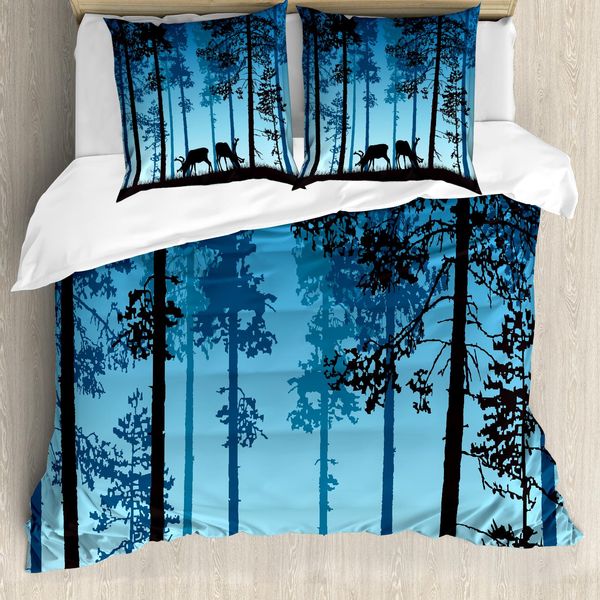 Abakuhaus Set Copripiumino Per Letti Singoli Wild Animal Elk Forest, Antiacaro E Anallergico, Con Federa, 155 Cm X 220 Cm - 80 X 80 Cm, Blu Mare E Blu Cielo Scuro-image
