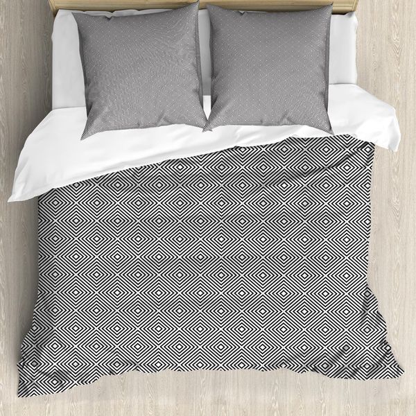 Abakuhaus Set Copripiumino Geometrico A Rombi Per Letti Singoli, Forme Sagomate, Antiacaro, Adatto A Chi Soffre Di Allergie, Con Federa, 200 Cm X 200 Cm - 80 X 80 Cm, Grigio Antracite Bianco-image