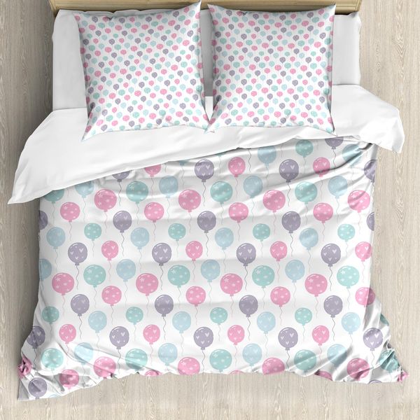Abakuhaus Set Copripiumino Per Letti Singoli, Palloncini Con Cuori, Antiacaro, Adatto A Chi Soffre Di Allergie, Con Federa, 200 Cm X 200 Cm - 80 X 80 Cm, Multicolore-image